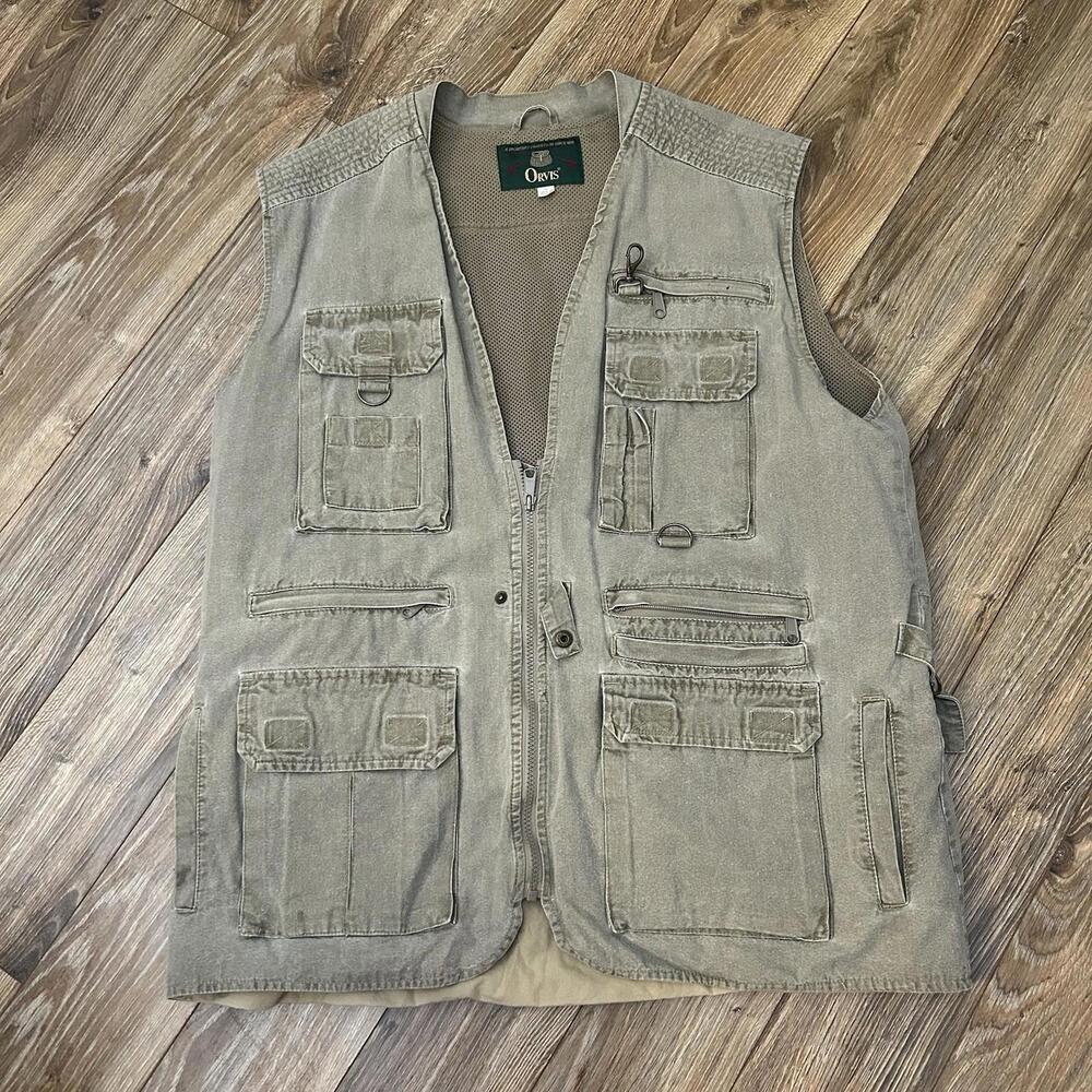 Vintage Orvis Vest Mens XL Green Cargo Pockets Safari Hunting Fishing Outdoor